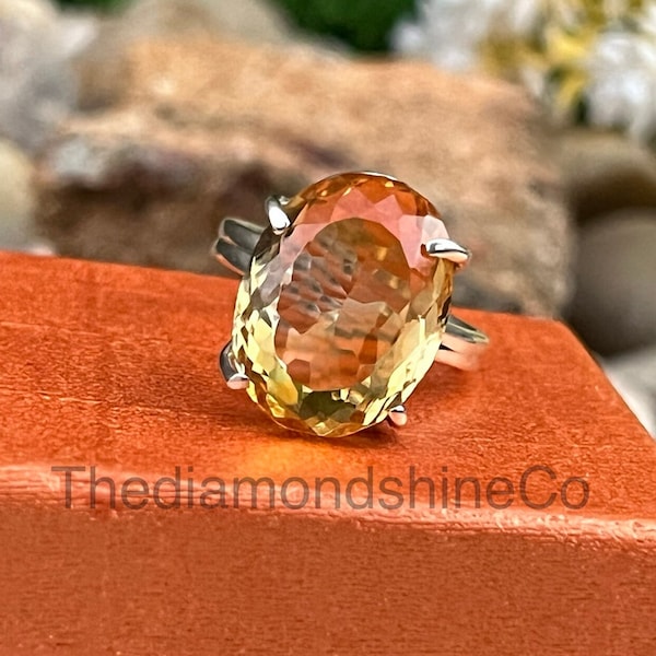 Citrine Quartz Gemstone Silver Ring, 925 sterling silver ring, Quartz Designer Ring, Prong Setting Ring, November Birthstone, Gift For Her