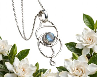 Aquamarine Pendant Necklace, Sterling Silver Wire Wrapped, March Birthstone