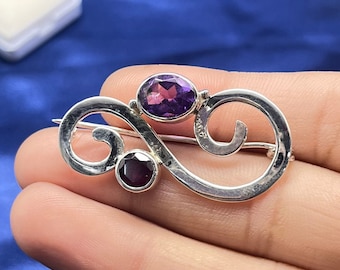 Amethyst Granat Silber Brosche, Vintage Broschen Für Frauen, Benutzerdefinierte Geburtsstein Broschen, Hochzeit Broschen Für Groomsmen, Geschenke Für Mann