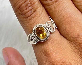 ハンドメイド　シルバーリング　シトリン イエローシトリンジェムストーンリング：925スターリングシルバー