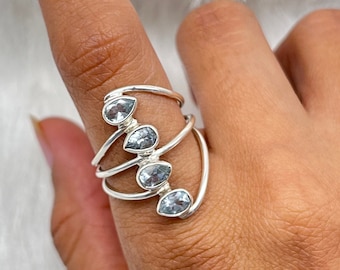 Handgjord päronslipad akvamarinring, 925 sterlingsilver