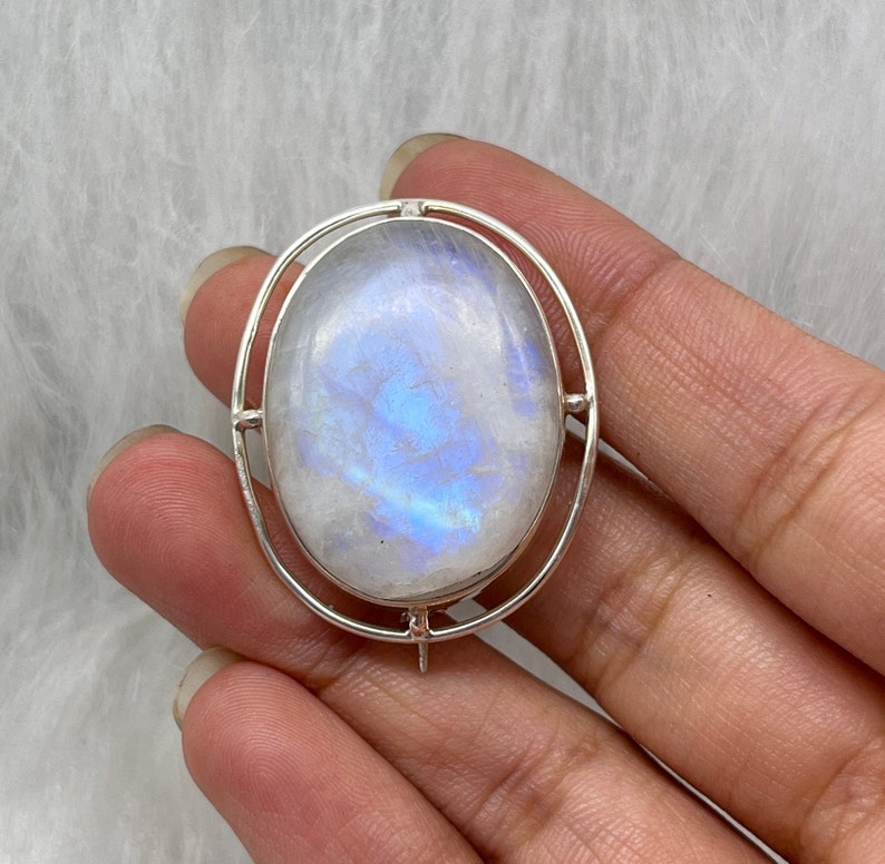 Genuine Moonstone Brooch, 925 Sterling Silver Brooch, Vintage Silver Brooches, Brooches For Women/Men, Gifts Idea For Him/Husband image 3