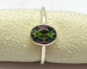 Anillo de topacio místico ovalado hecho a mano en plata de ley 925