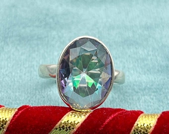 Anillo de topacio místico, joyería llamativa hecha a mano en plata de ley 925.