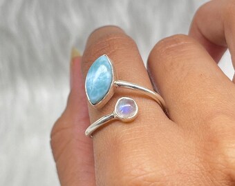 Handmade Larimar Moonstone Sterling Silver Ring