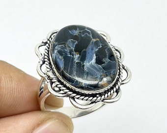 Natural Pietersite 925 Sterling Silver Ring, Boho Gemstone Ring