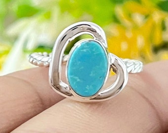 Arizona Turquoise Ring, Natural Blue Turquoise Ring, 925 Sterling Silver Ring, Kingman Turquoise Jewelry, Handmade Boho Turquoise Birthstone