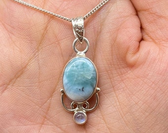 Larimar Moonstone Pendant, 925 Sterling Silver