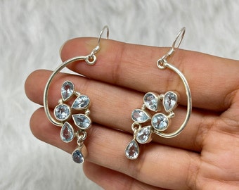 Aquamarine Sterling Silver Dangle Earrings, Boho Gemstone Jewelry