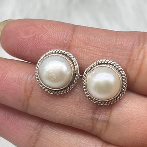 Natürliche Perle Silber Ohrstecker, Perle Edelstein Ohrstecker, Süßwasser Perle Ohrstecker Ohrringe für Frauen, Perle Silber Ohrstecker zum Jubiläum