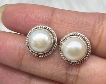 Sterling Silver Natural Pearl Stud Earrings