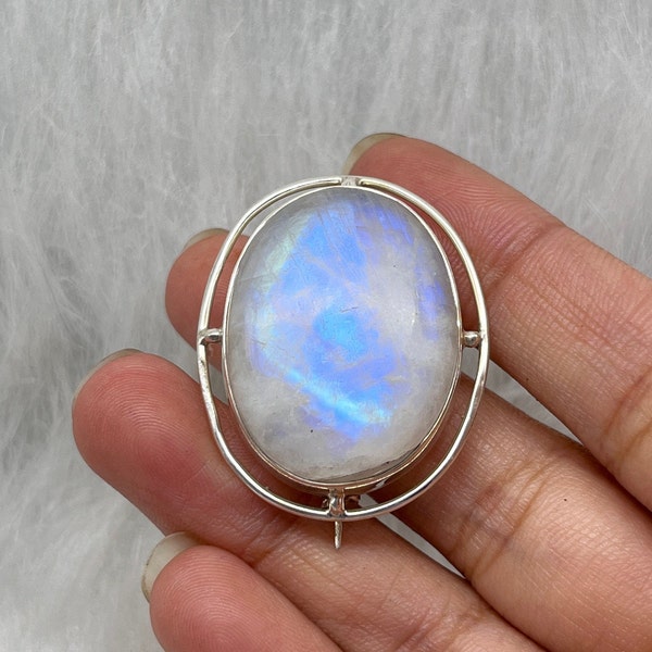 Sterling Silver Moonstone Brooch, Vintage Style