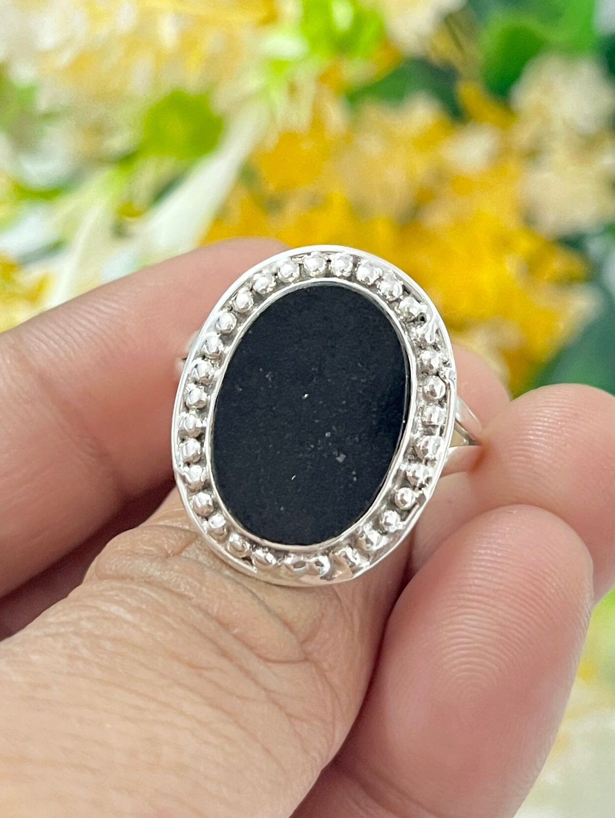 Anello In Argento 925 Con Tormalina Nera Creato In Laboratorio – Fatto A Mano, Certificato AGI – Gioiello Etnico