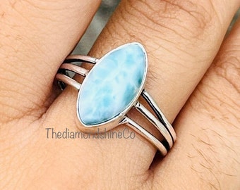 Natürlicher Larimar Edelstein Ring, 925 Sterling Silber Ring, Blauer Larimar Silber Ring für Frauen, Larimar Silber Schmuck, Larimar Ring