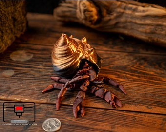 Articulated 3D printed Hermit Crab, flexi animal, fidget toy