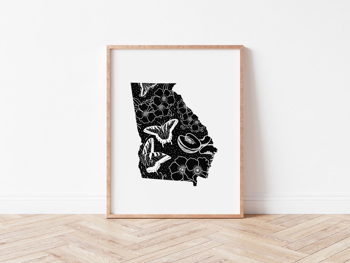 Georgia State Illustration Black and White PRINTABLE Wall | Etsy