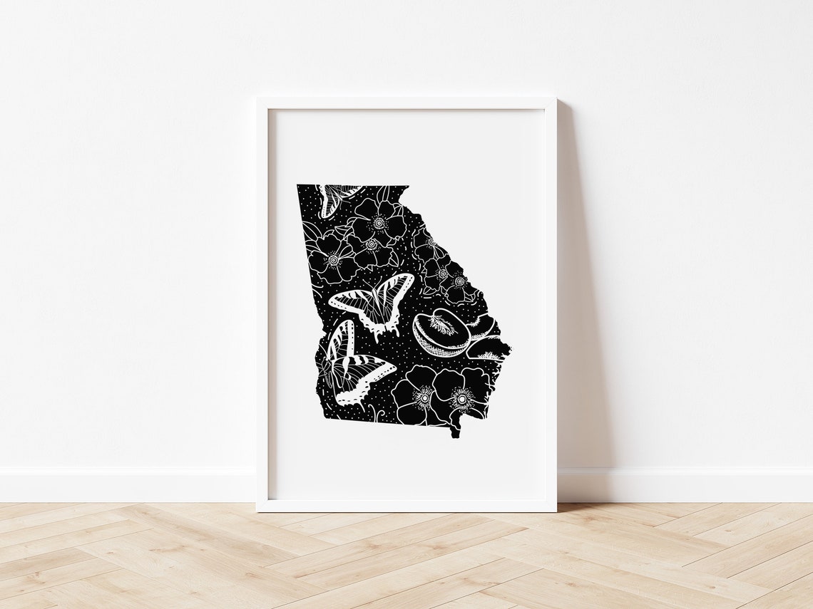 Georgia State Illustration Black and White PRINTABLE Wall | Etsy
