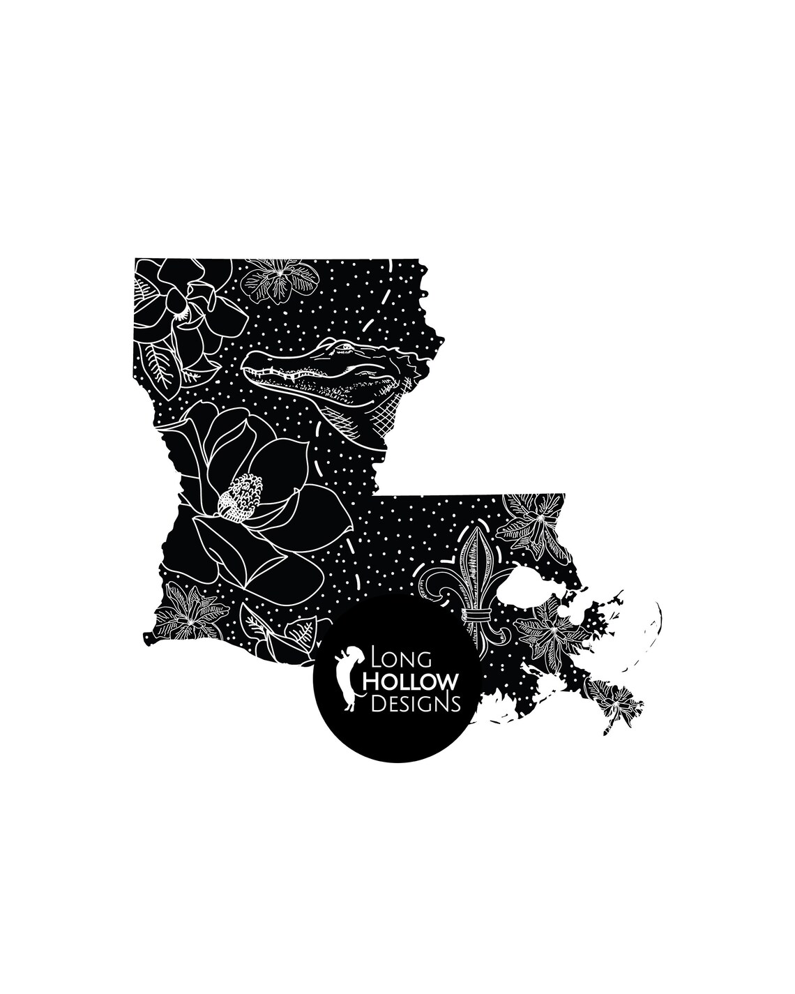 Louisiana State Illustration Black and White PRINTABLE Wall Etsy