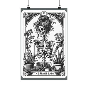 Póster vertical de la carta del tarot de la dama de la planta, regalo de arte mural de esqueleto de bruja, impresión mate, decoración del hogar