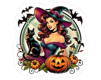 Retro heks sticker, Witchy kantoordecor, Witchy sticker, spooky planner sticker, vintage heksen sticker, magische dagboek stickers