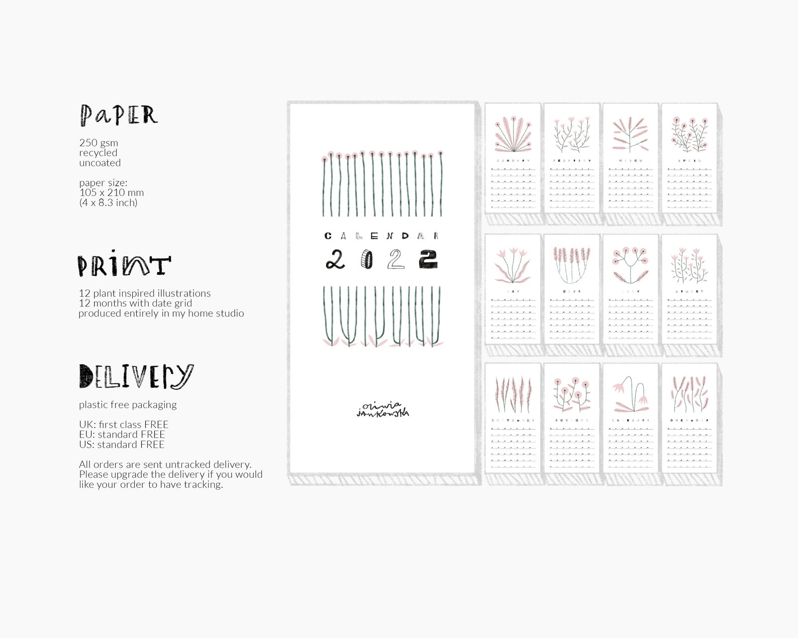 Slim Wall Calendar 2022 2023 Illustrated Plants Nature Etsy Australia