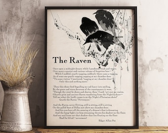 The Raven Edgar Allan Poe Poem Poster Print - Raven Poetry Wall Art Decor Literature English Student Graduation Gift Nevermore Poem UNFRAMED