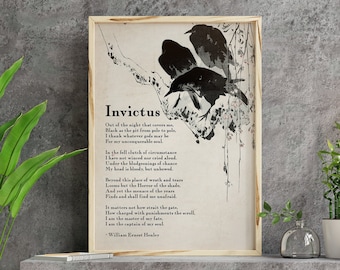 Invictus Poem Poster Print William Ernest Henley Student Poetry Wall Art Literature English Graduation Gift Inpirational Poster UNFRAMED