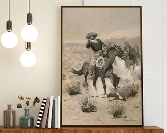 Vintage Western Cowboy Print - Rustic Oil Painting Wall Art - Americana Country Southwest Decor - UNFRAMED