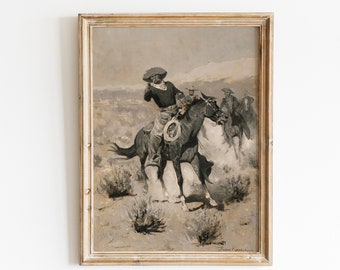 PRINTABLE Vintage Western Cowboy Print - Rustic Oil Painting Wall Art - Americana Country Southwest Decor - Digital Download