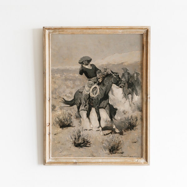 PRINTABLE Vintage Western Cowboy Print - Rustic Oil Painting Wall Art - Americana Country Southwest Decor - Digital Download