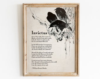 PRINTABLE Invictus Poem Poster Print William Ernest Henley - Digital Student Poetry Wall Art Decor - Literature English Graduation Gift