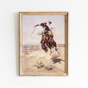 PRINTABLE Vintage Western Cowboy Art - Rustic Bucking Horse Oil Painting Wall Art - Countryside Southwest Decor - Digital Download