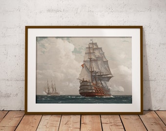 IMPRIMIBLE Vintage barco marino pintura arte náutico impresión cartel - antiguo barco pirata retro playa casa decoración - regalo marinero - DESCARGA DIGITAL