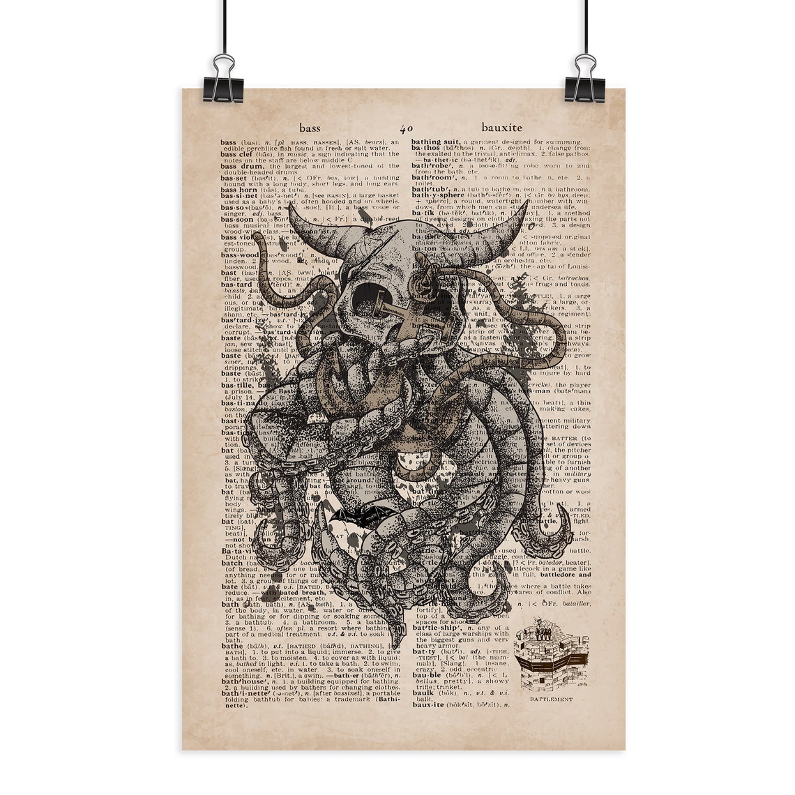 PRINTABLE Vintage Kraken Gothic Nautical Dictionary Poster Print Sailor