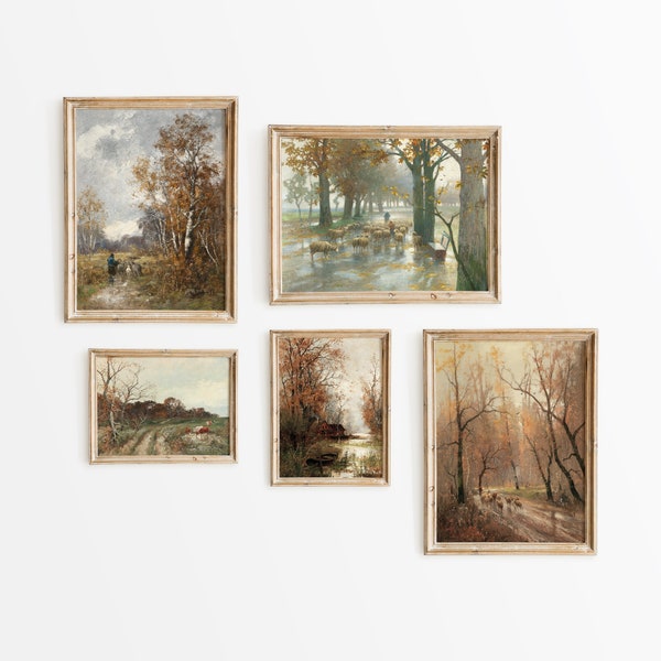 PRINTABLE Vintage Autumn Landscape Paintings 5 set - Moody Fall Rustic Farmhouse Countryside Decor - Vintage Gallery Wall - DIGITAL 027