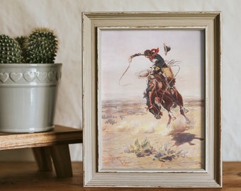 Vintage Western Cowboy Art - Rustic Bucking Horse Oil Painting Wall Art - Countryside Southwest Decor UNFRAMED
