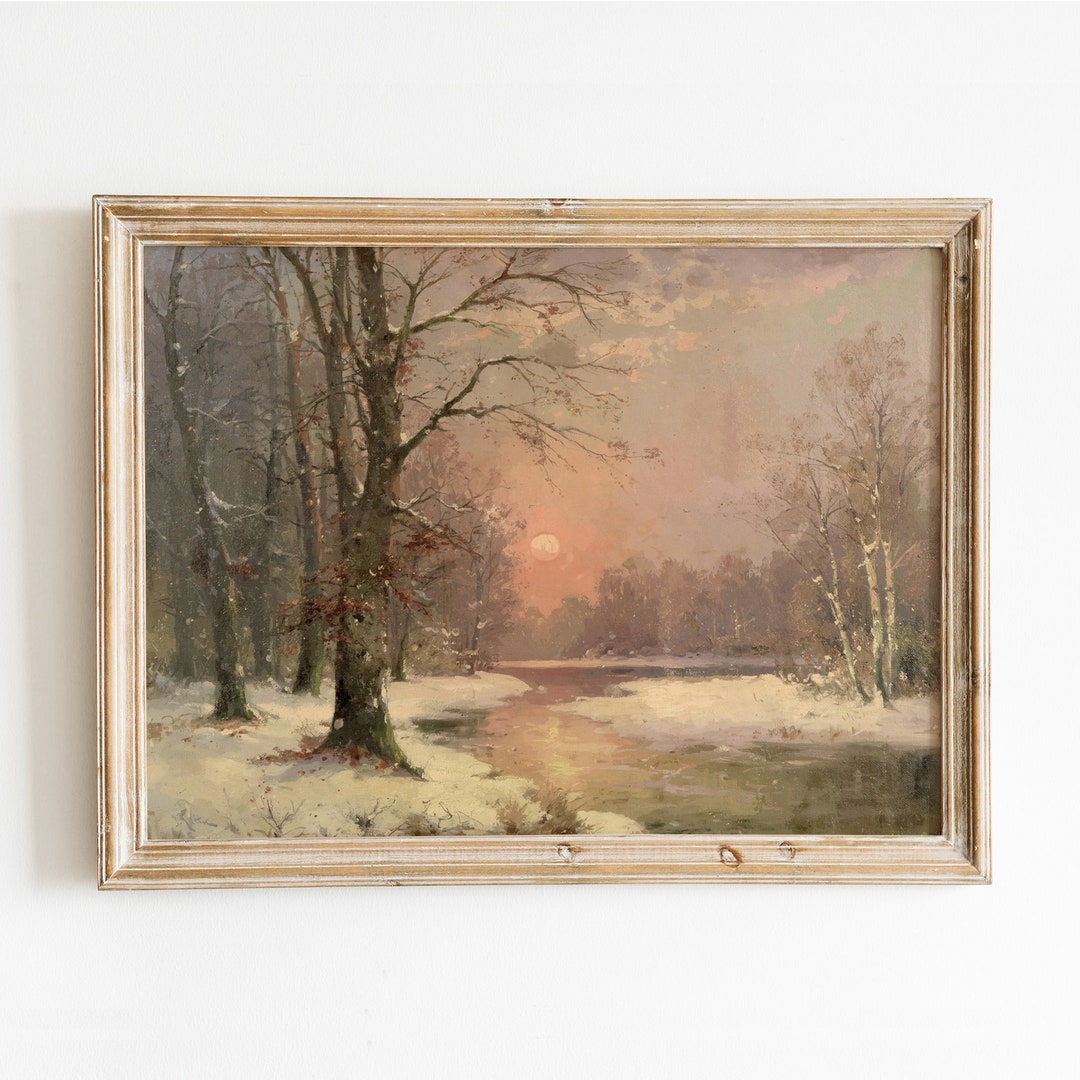PRINTABLE Vintage Rustic Snowy Landscape Print - Digital Moody Winter ...