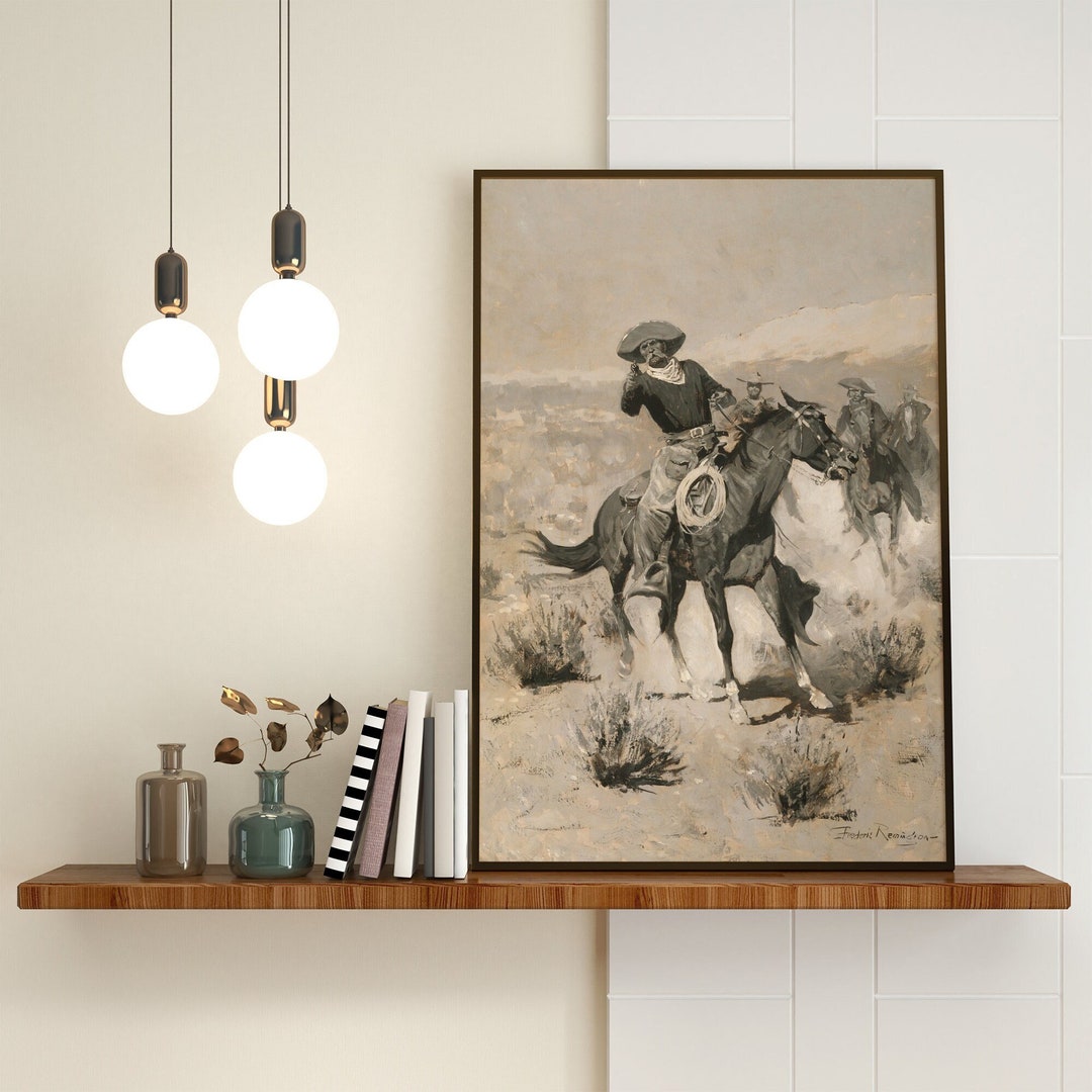 Vintage Western Cowboy Print - Rustic Oil Painting Wall Art - Americana ...