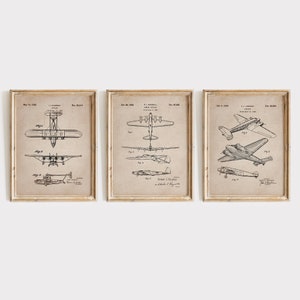Vintage Plane Patent SET OF 3 Poster Prints - 1930s Antique Aircraft Blueprint - Pilot, Aerospace Engineer, Airplane Gift UNFRAMED