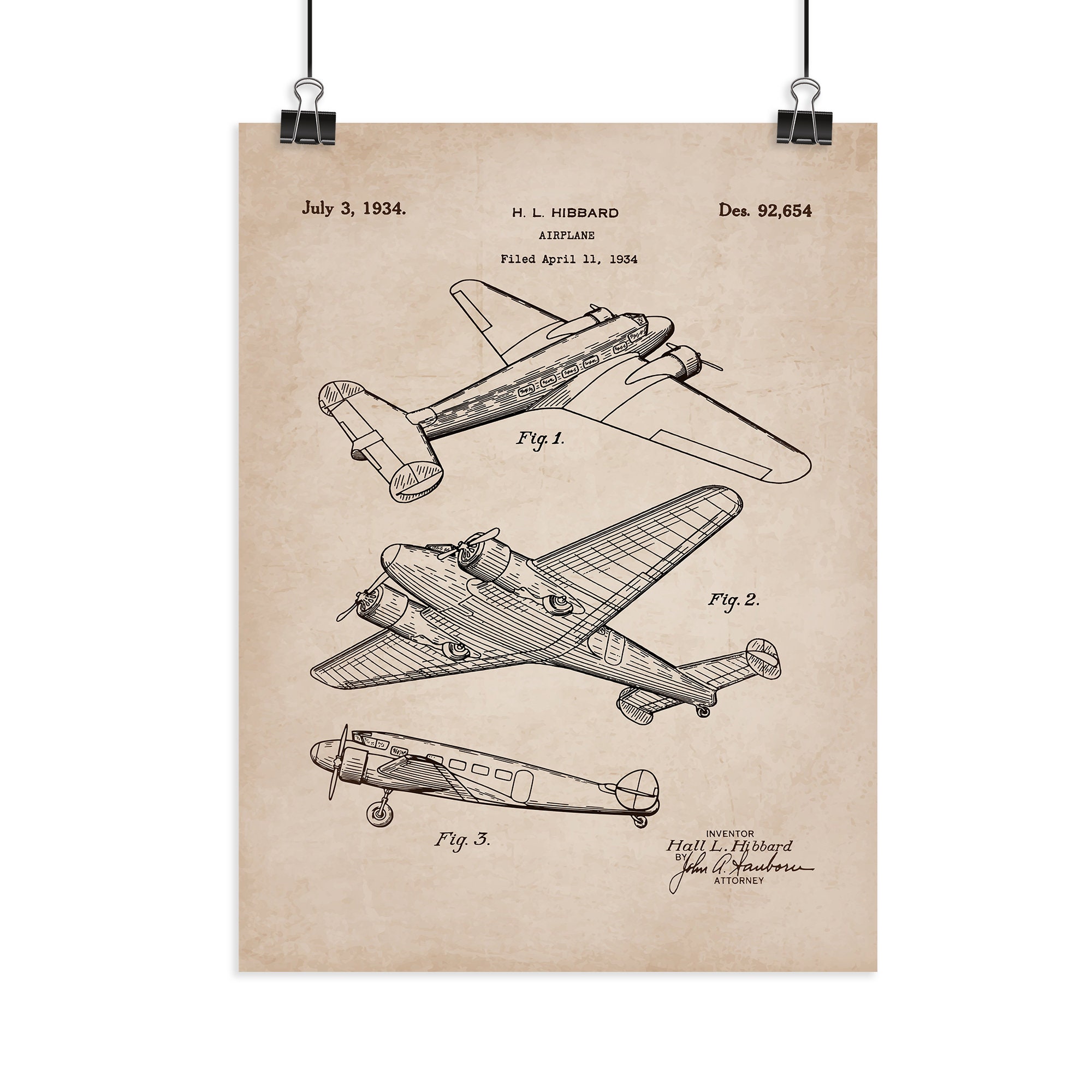 Vintage Plane Patent Poster - Rustic Antique Wall Art - Airplane Lover ...