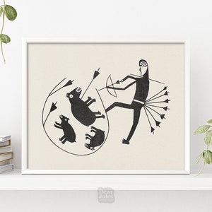 Bear Hunting Mimbres Pottery Art | 900-1100s AD | Southwestern New Mexico Arizona History Poster | Giclée Art Print