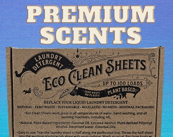 Laundry Detergent Sheets, elevated & curated PREMIUM SCENTS, Plant-based, 100-loads, recycled and plastic-free packaging