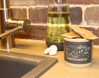 6 Pk - Eco Clean Tabs - Concentrated, all-purpose, household cleaner packaged in sustainable Bamboo Jar for easy storage.