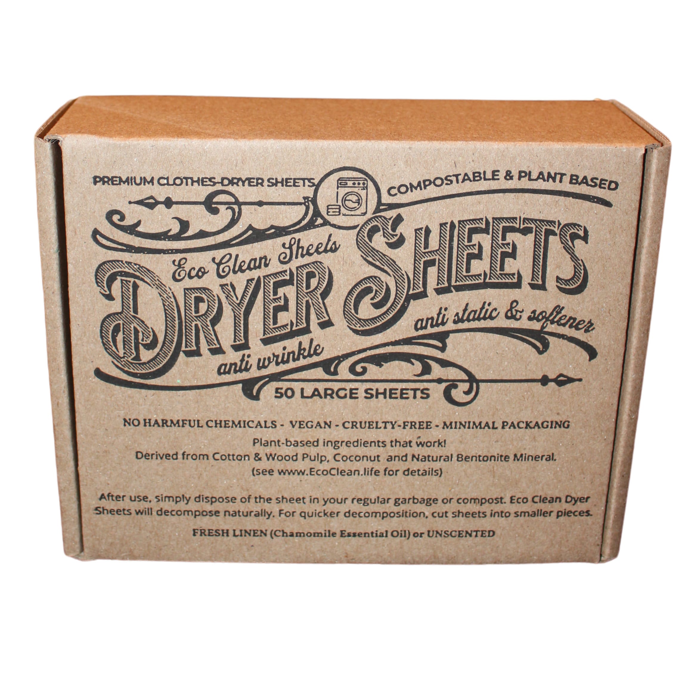 Dryer Sheets - Eco Clean, Compostable & Plastic-free! 50 Large, Premium Dryer Sheets