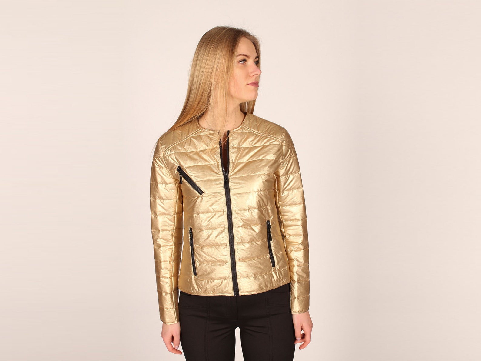 Gold Color Shiny Quilted Woman Coat Gold Color Coat Elegant Etsy