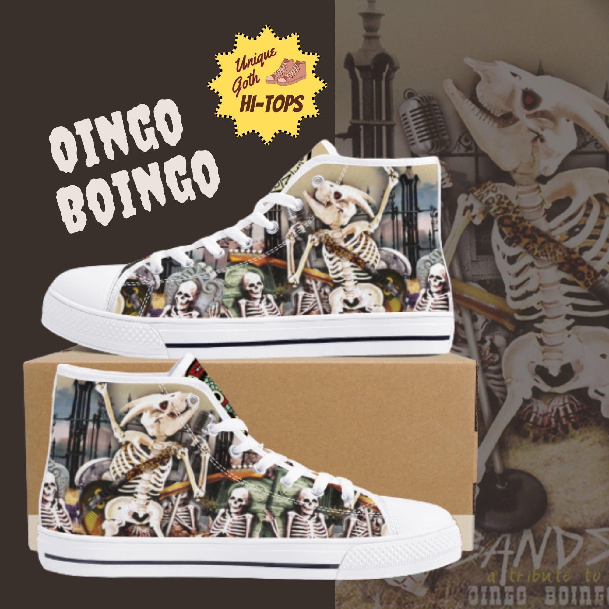 Oingo Boingo Goth Shoes-Converse High Tops Platform Shoes-Mall Goth Halloween Shoes. Scary Skull Boho Creepy Fashion Boots