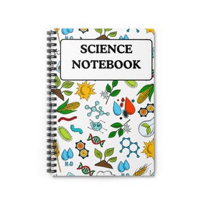 Cute Science Notebook - Ruled Line, Spiral Journal, School Supplies, Back to School Gift, Science Lover Stationery