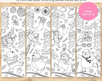 Christmas Bear Coloring Bookmarks for Kids, Printable Bookmark Coloring Pages (PDF & JPEG)