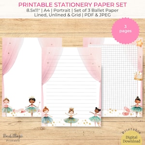 Bellissimo taccuino stampabile per ballerina di danza classica, diario di taccuino, carta decorativa, carta da lettere, diario di scrittura, regalo per ballerina
