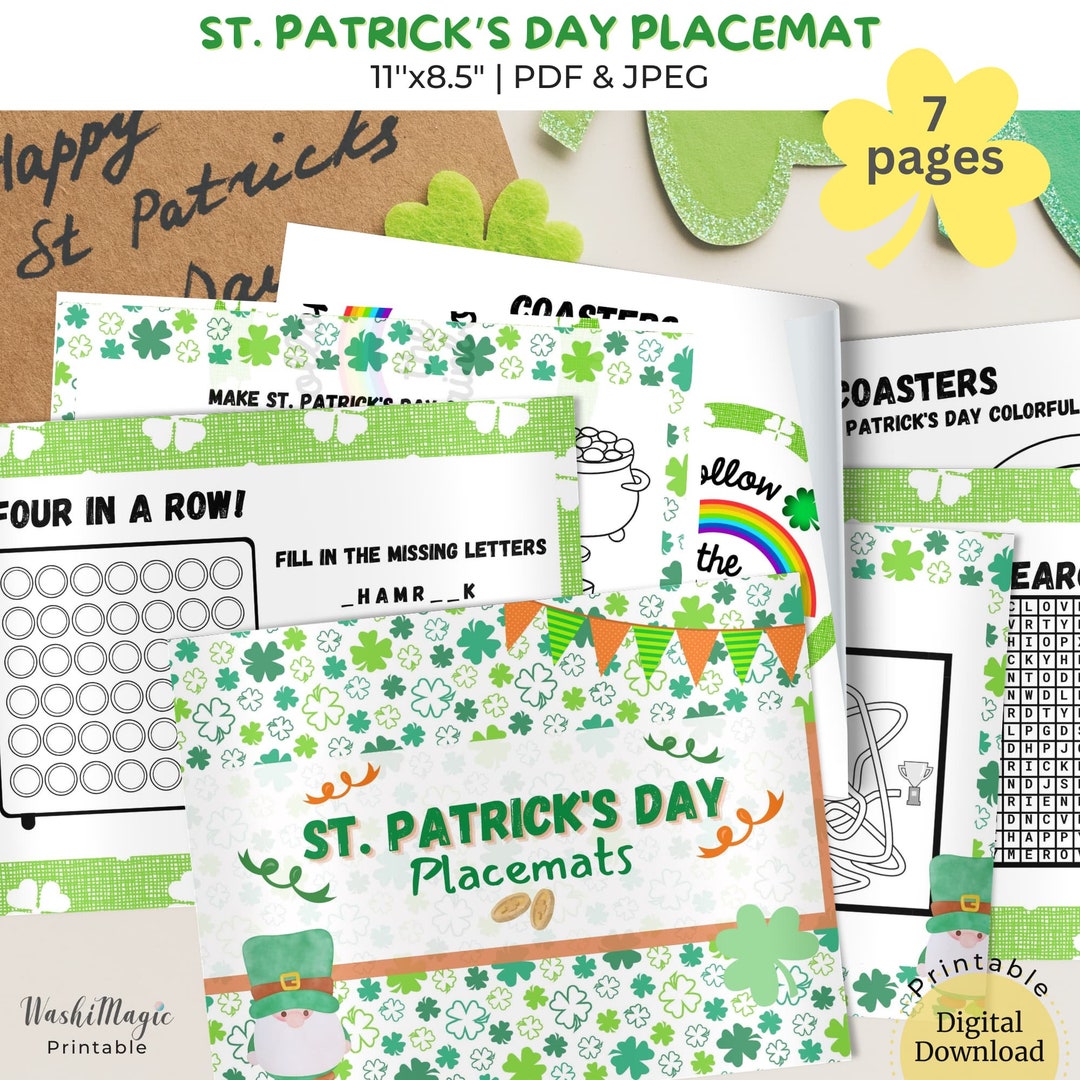 Green Themed Printable St. Patrick's Day Placemat for Kids, St. Pattys ...
